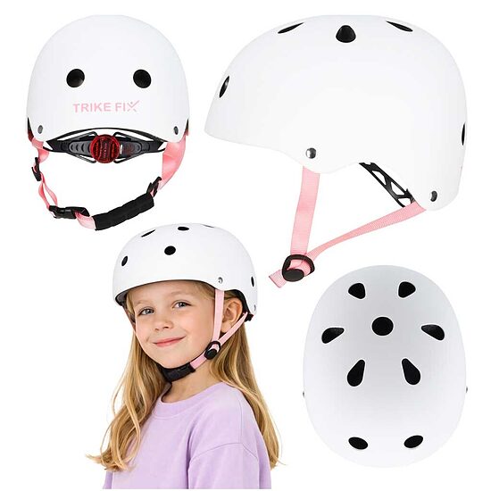 TRIKE FIX bērnu velosipēda ķivere ar regulējamu izmēru un LED gaismu, S izmērs (48–54 cm), balta