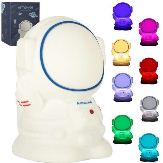 Bērnu silikona pieskāriena mīksta 8 LED USB RGB naktslampiņa, balta, astronauts